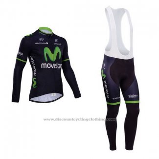 2014 Cycling Jersey Movistar Black Long Sleeve and Bib Tight