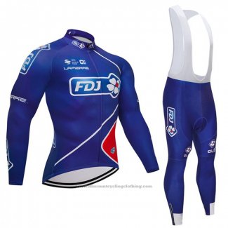 2018 Cycling Jersey FDJ Blue Long Sleeve and Bib Tight