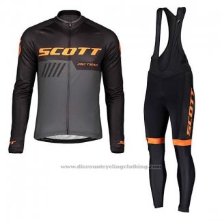 2019 Cycling Jersey Scott Black Gray Long Sleeve and Bib Tight